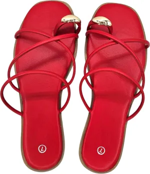 TruFox Women's Slide Sandals Flat Toe Ring Thongs with Cross Strap for Summer Slip On