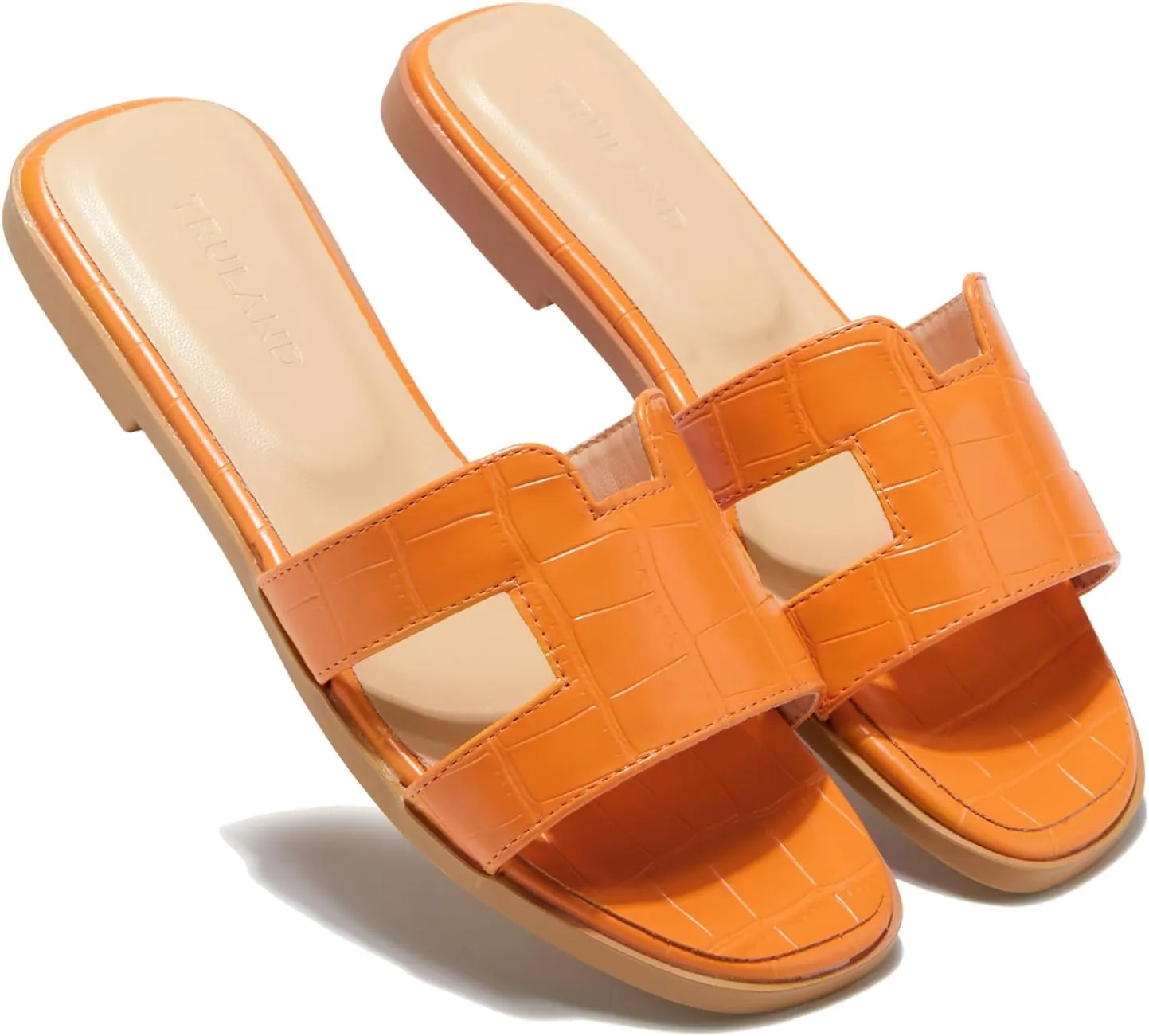 TRULAND H Strap Flat Slide Sandals for Women - Cute Fashion Open Square Toe Summer Dressy Sandals