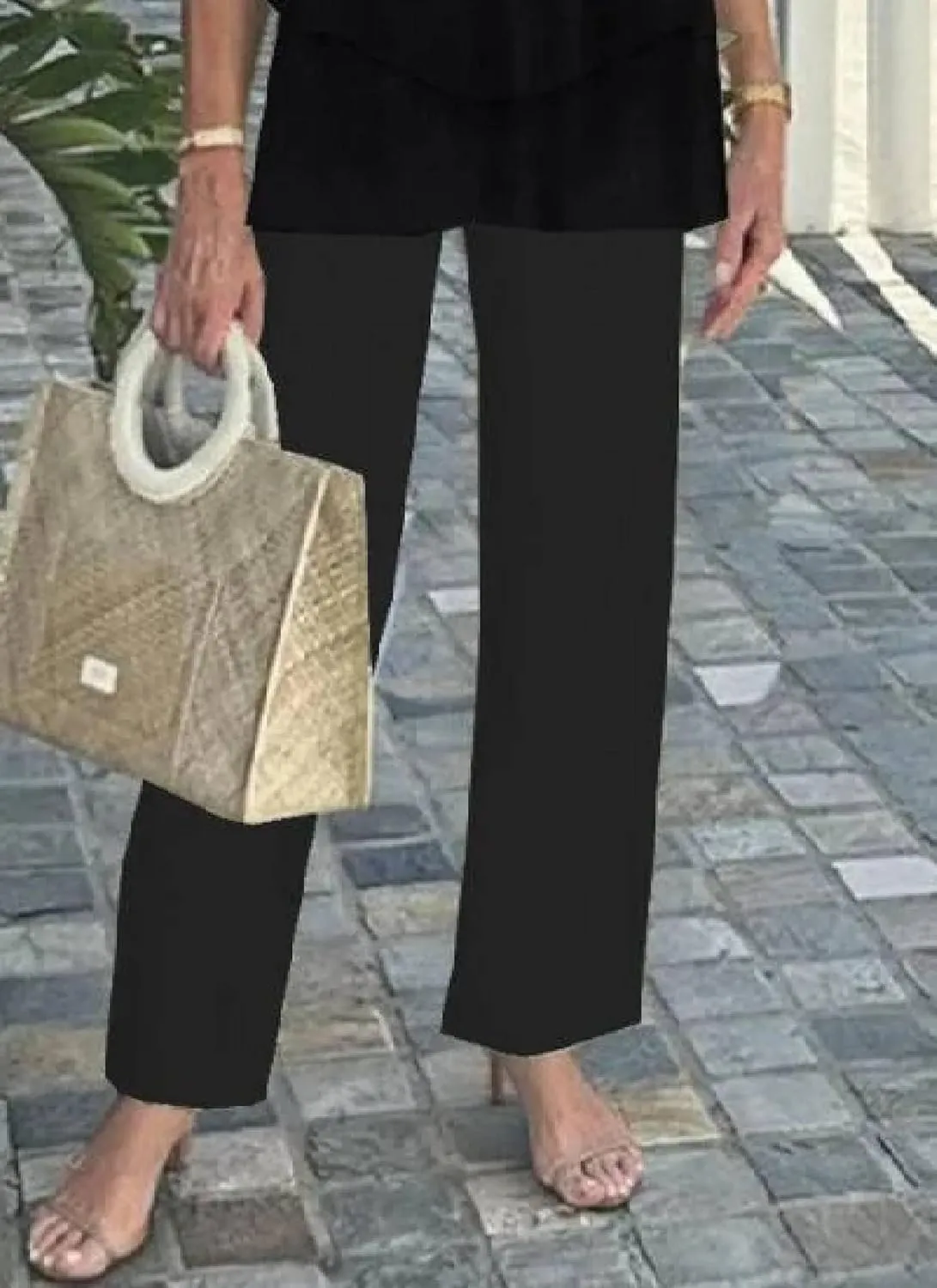 Two Piece Sets for Women Summer Outfits Lounge Sets Black Floral Print Tops and Plain Pants Vacation Travel Outfits