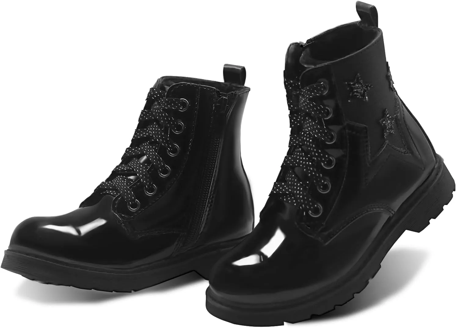 TZJS Girls Ankle Boots Girls' Lace Up Outdoor Combat Boot Kids Lightweight Hiking Shoes with Side Zipper for Toddler/Little Kid