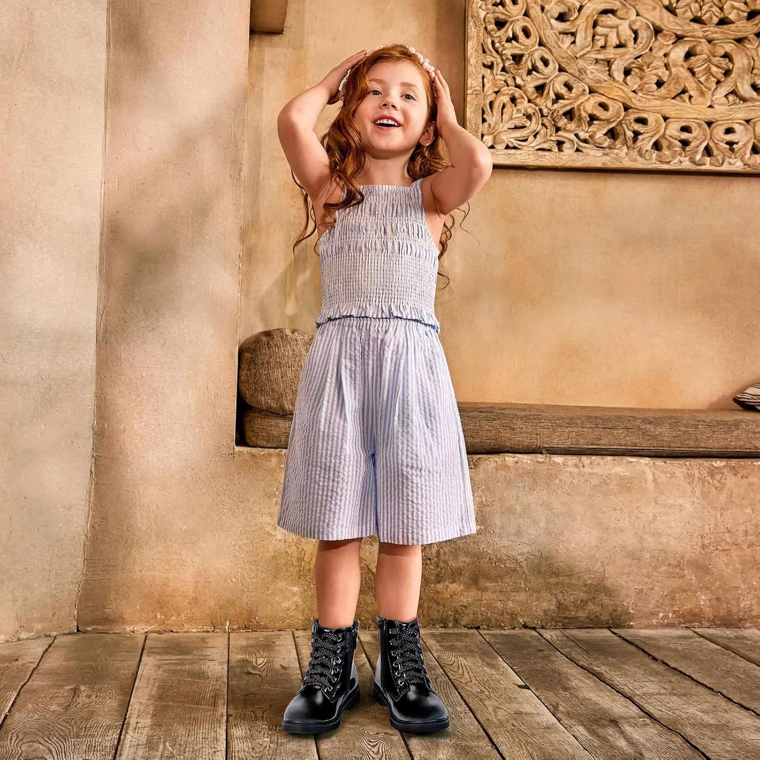 TZJS Girls Ankle Boots Girls' Lace Up Outdoor Combat Boot Kids Lightweight Hiking Shoes with Side Zipper for Toddler/Little Kid