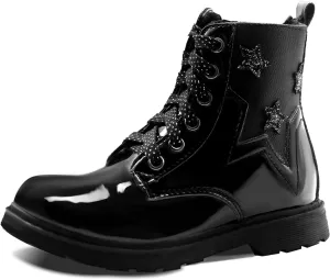 TZJS Girls Ankle Boots Girls' Lace Up Outdoor Combat Boot Kids Lightweight Hiking Shoes with Side Zipper for Toddler/Little Kid