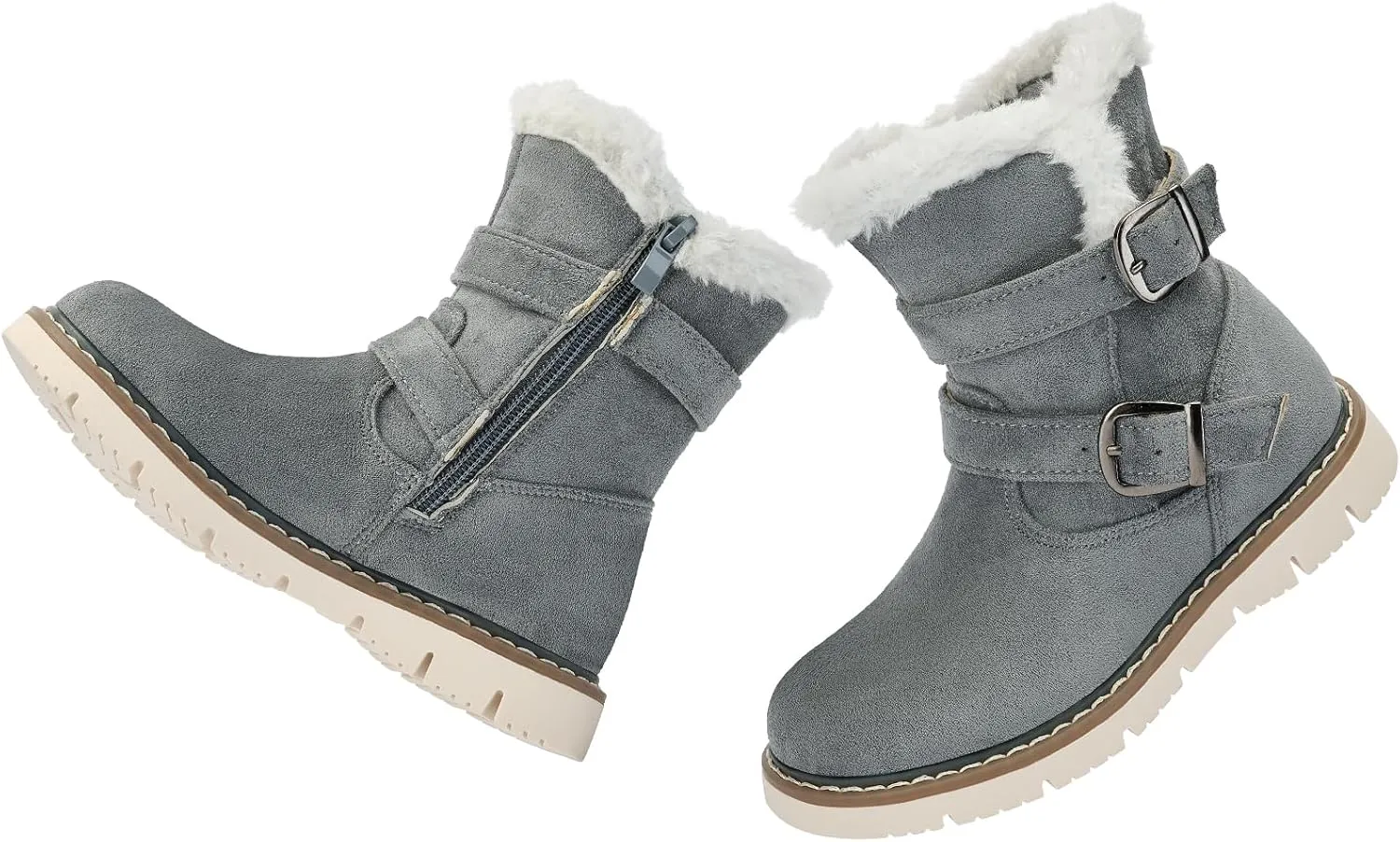 TZJS Girls Warm Winter Boots Kids Fashion Faux Fur Lined Snow Boot Side Zipper Lightweight Durable Outdoor Walking Shoes for Toddler/Little Kid