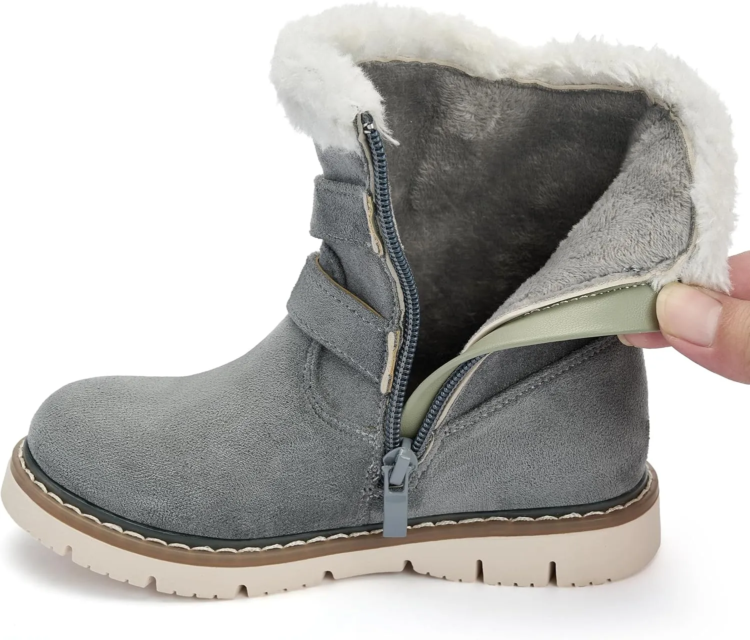 TZJS Girls Warm Winter Boots Kids Fashion Faux Fur Lined Snow Boot Side Zipper Lightweight Durable Outdoor Walking Shoes for Toddler/Little Kid
