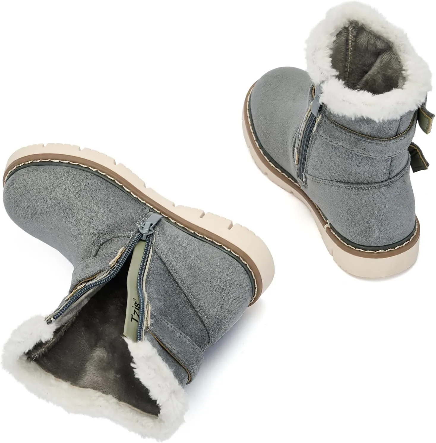 TZJS Girls Warm Winter Boots Kids Fashion Faux Fur Lined Snow Boot Side Zipper Lightweight Durable Outdoor Walking Shoes for Toddler/Little Kid