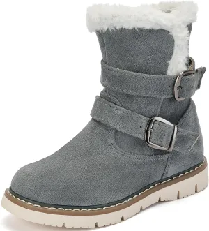 TZJS Girls Warm Winter Boots Kids Fashion Faux Fur Lined Snow Boot Side Zipper Lightweight Durable Outdoor Walking Shoes for Toddler/Little Kid
