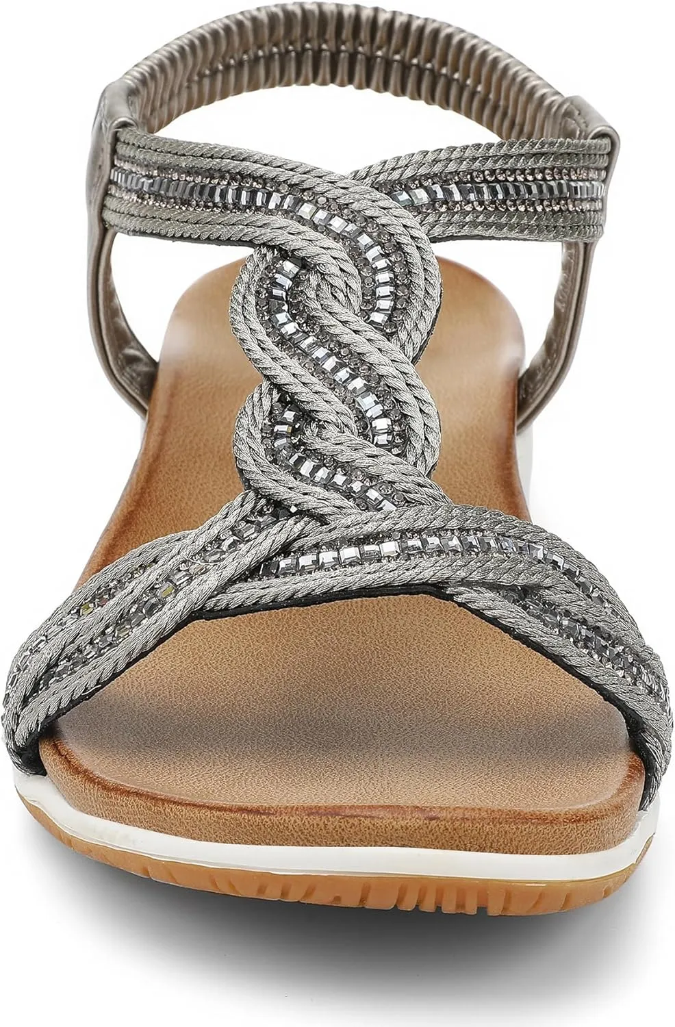 UBFEN Flat Sandals For Women Dressy Walking Comfortable Sandal With Rhinestone Braid Elastic Strap Summer Vacation