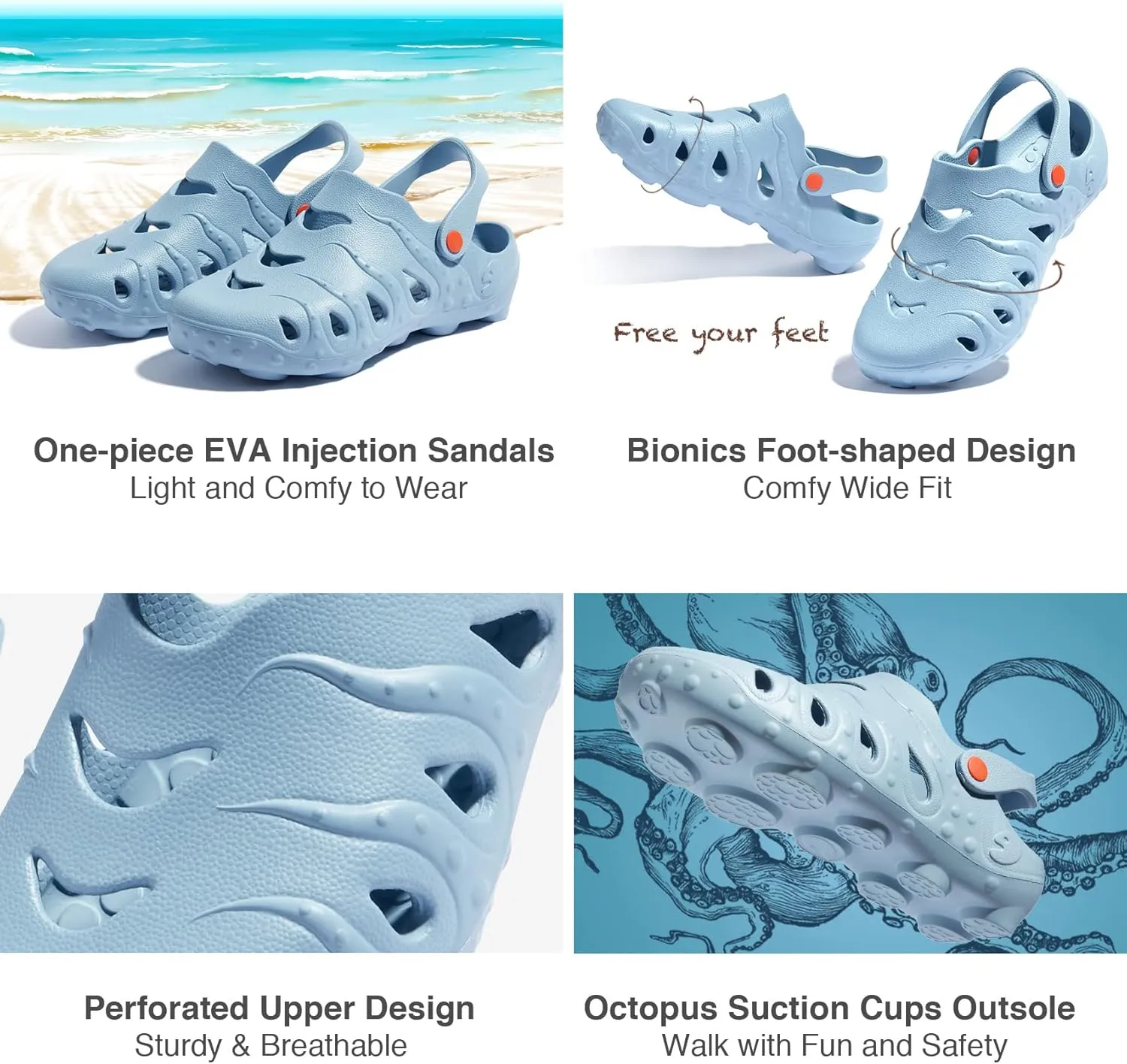 UIN Men's Clog Garden Shoes Slip On Beach Outdoor Slippers Sandals Octopus