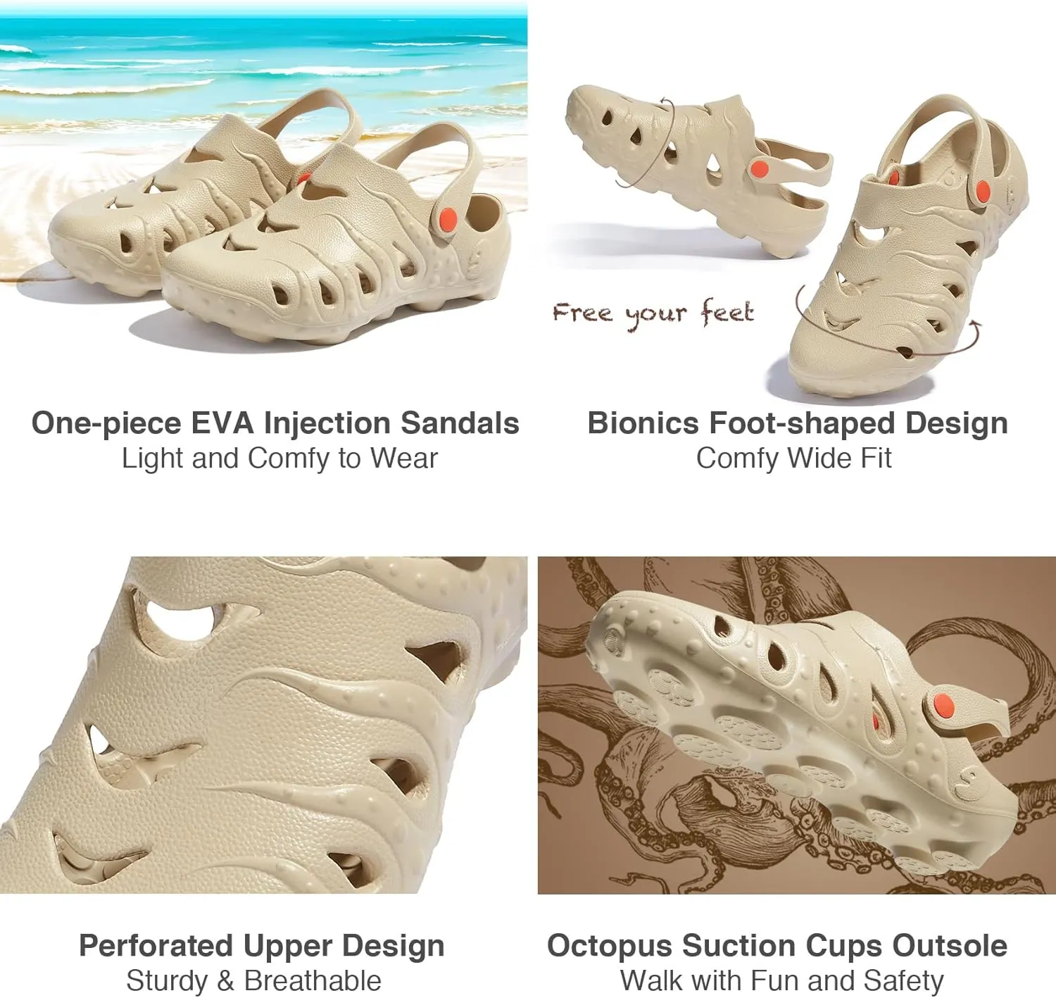 UIN Men's Clog Garden Shoes Slip On Beach Outdoor Slippers Sandals Octopus