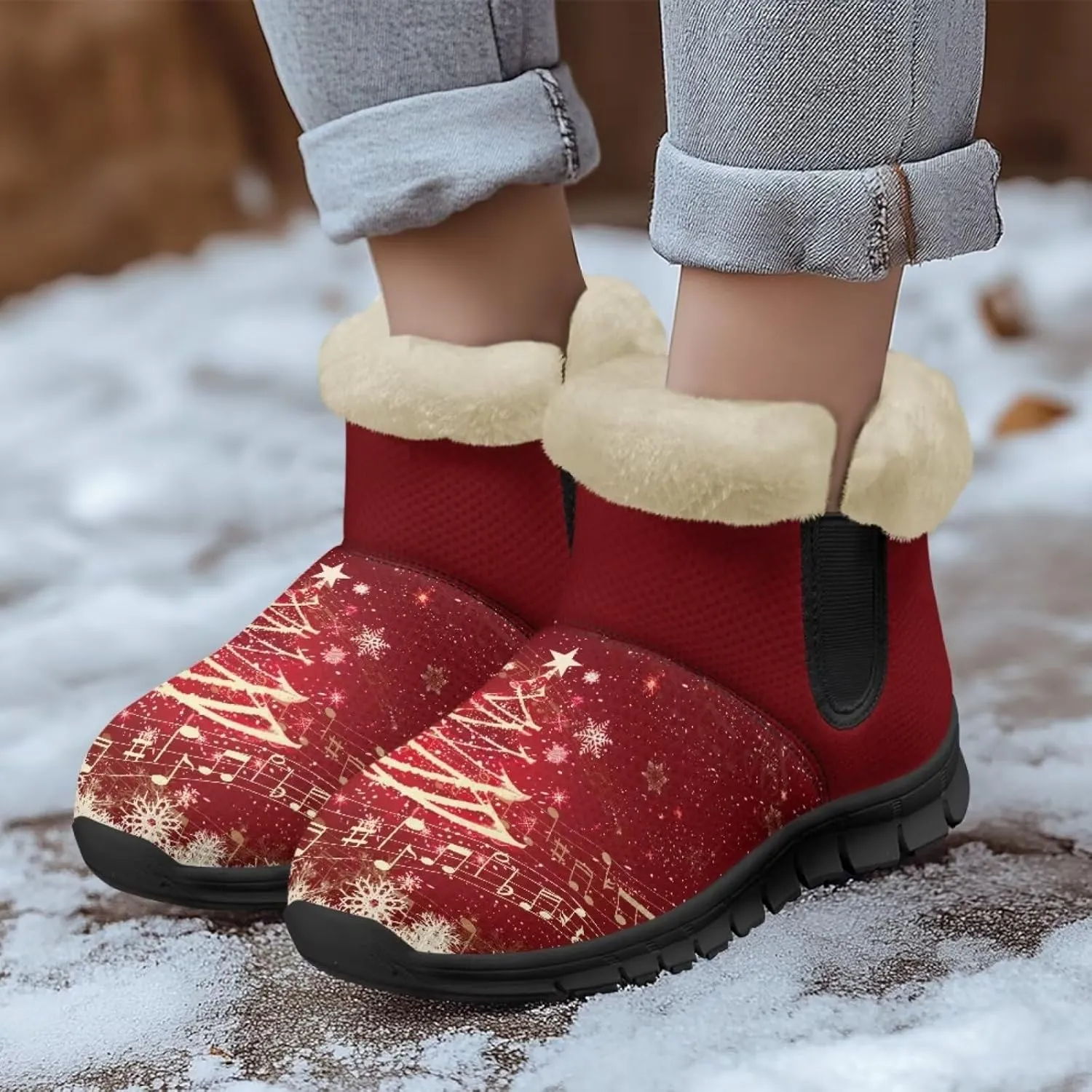 UNICEU Winter Boots for Women Warm Faux Fur Lined Ankle Booties Soft Cozy Fluffy Fuzzy Boots Christmas Snow Boots