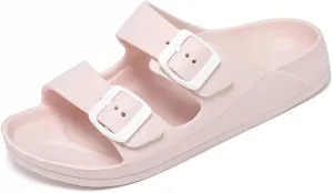 Unisex Men‘s and Women’s Lightweight Flat Sandals Waterproof Comfort Soft Slides Double Buckle Adjustable EVA Slip-on Flat Sandals