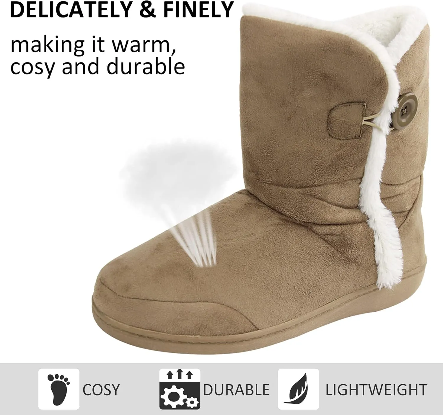 Unisex Warm Winter Memory Foam Button Slipper Boots for Women House Booties - Cozy Suede, Soft, Furry Footwear for Men