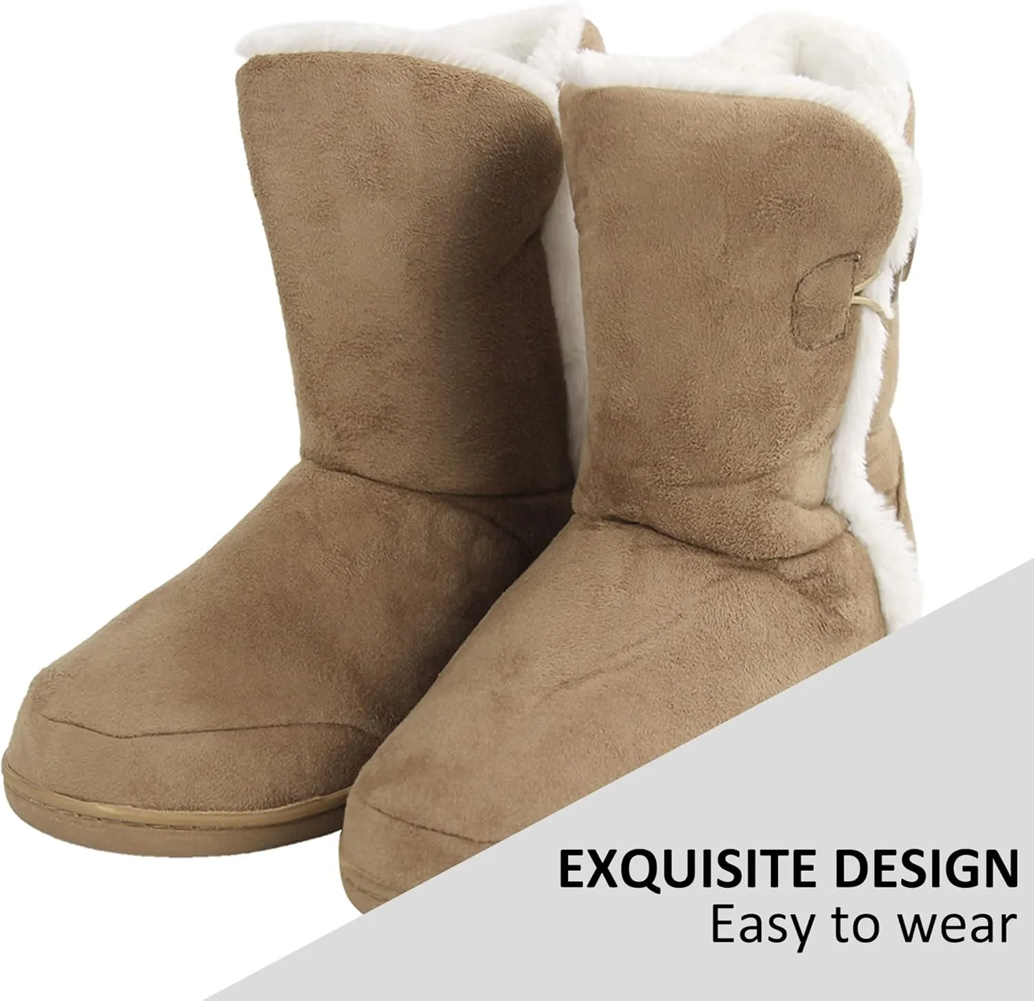 Unisex Warm Winter Memory Foam Button Slipper Boots for Women House Booties - Cozy Suede, Soft, Furry Footwear for Men