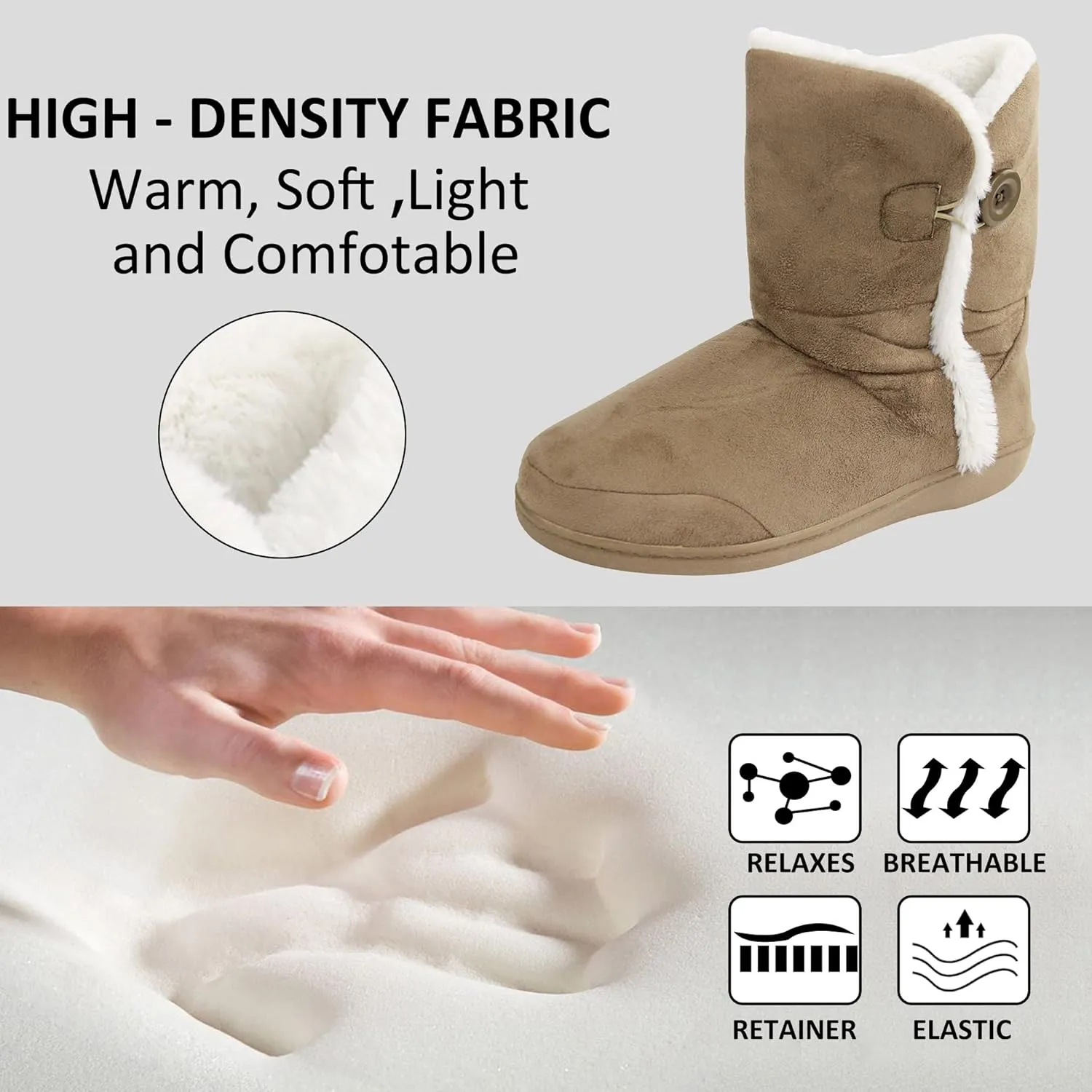 Unisex Warm Winter Memory Foam Button Slipper Boots for Women House Booties - Cozy Suede, Soft, Furry Footwear for Men