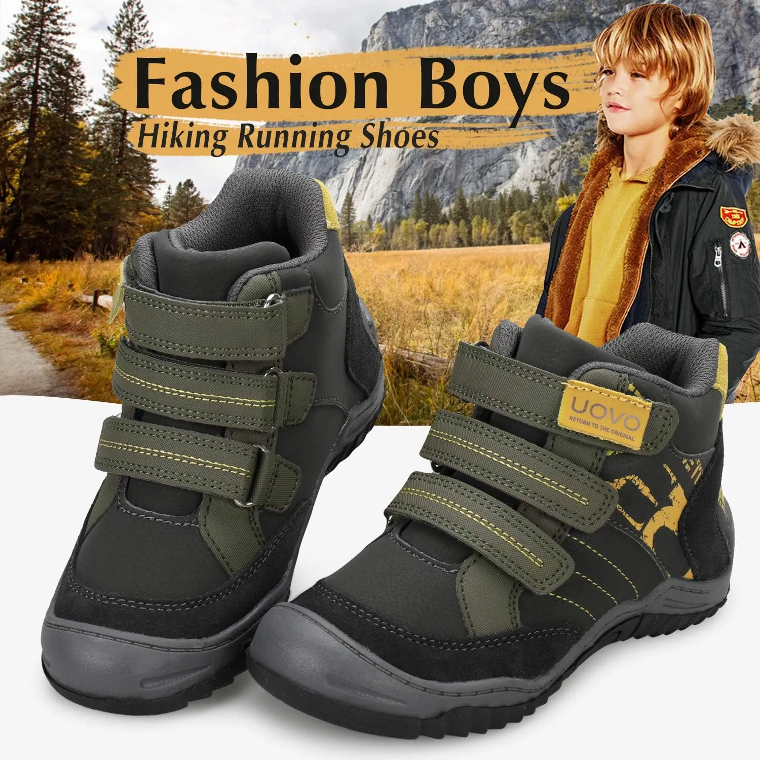 UOVO Boys Winter Boots - Hiking, Snow & Waterproof Shoes. Kids Outdoor Hi Top, Slip Resistant (Little/Big Boys)