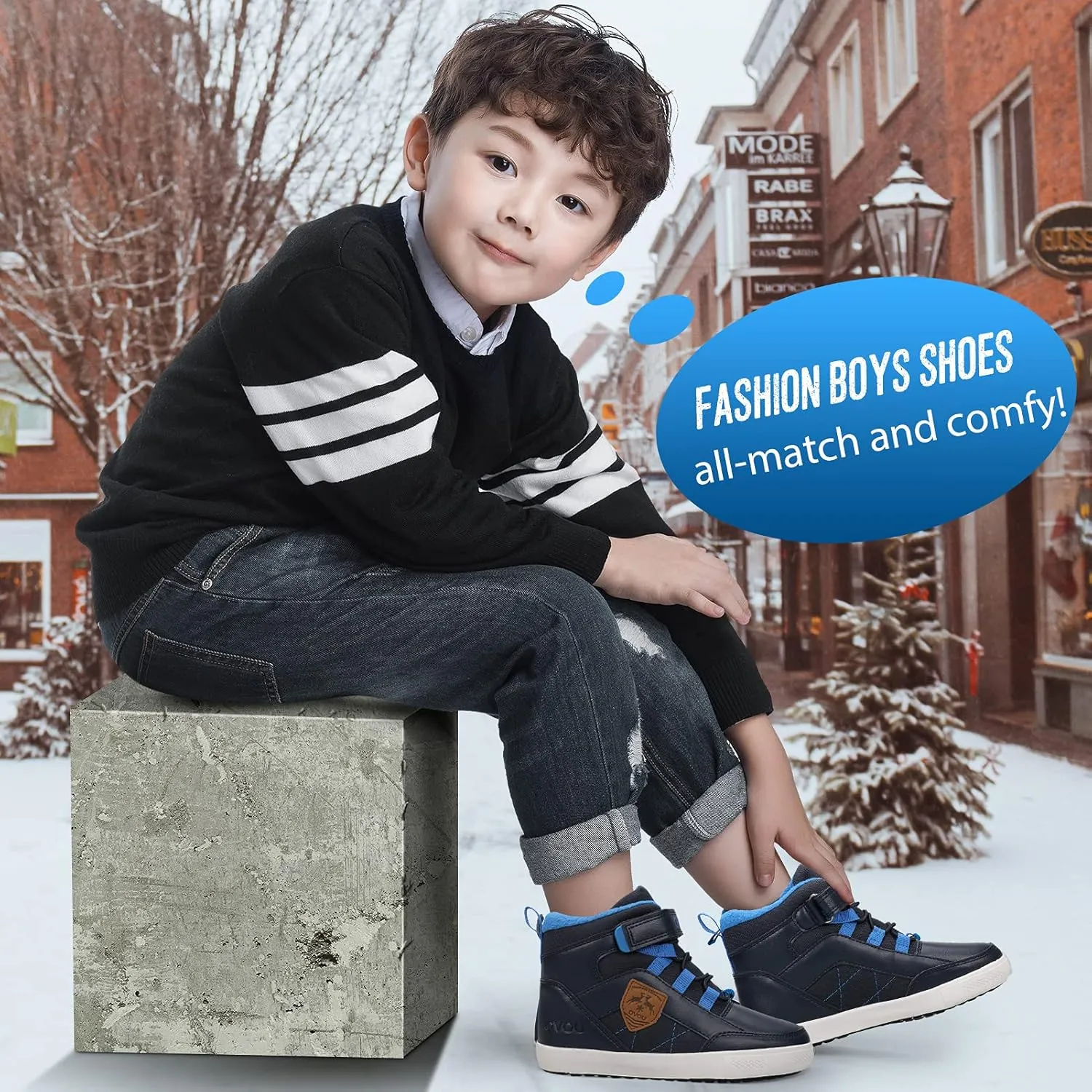 UOVO Boys Winter Boots - Hiking, Snow & Waterproof Shoes. Kids Outdoor Hi Top, Slip Resistant (Little/Big Boys)