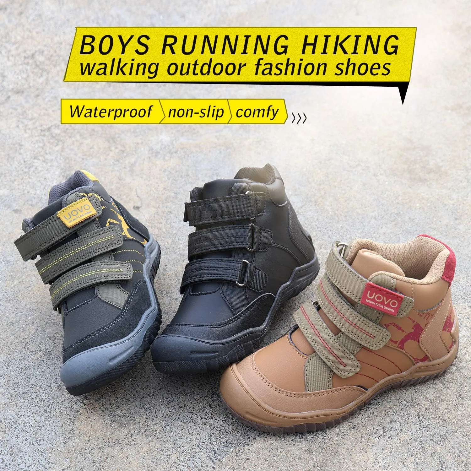 UOVO Boys Winter Boots - Hiking, Snow & Waterproof Shoes. Kids Outdoor Hi Top, Slip Resistant (Little/Big Boys)
