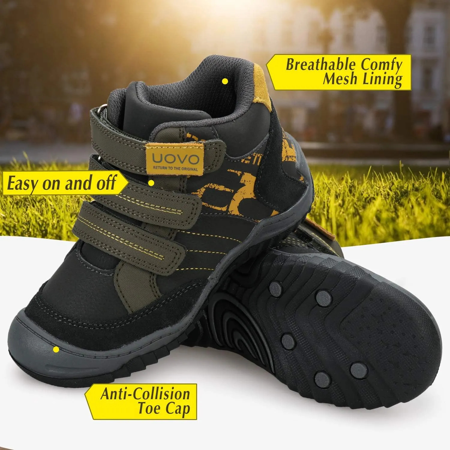 UOVO Boys Winter Boots - Hiking, Snow & Waterproof Shoes. Kids Outdoor Hi Top, Slip Resistant (Little/Big Boys)