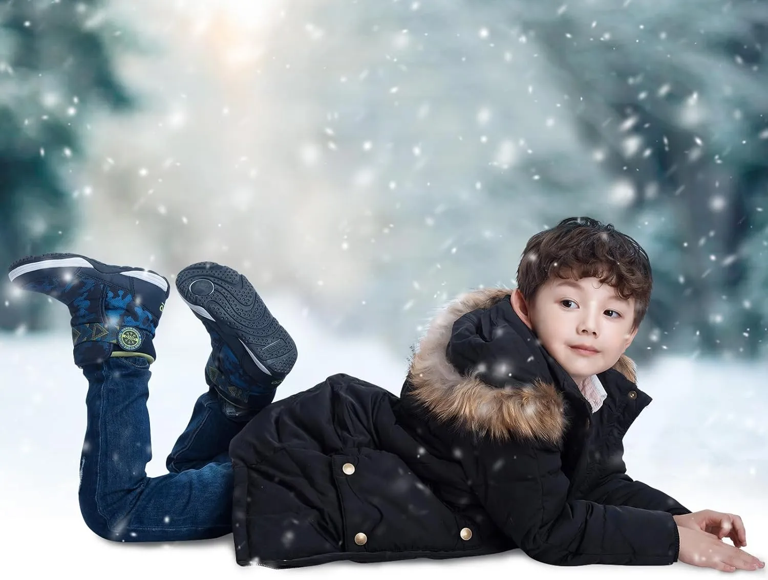 UOVO Kids Boys Winter Snow Boots Ankle Fur Lined Slip Resistant Outdoor Warm Shoes (Toddler/Little Kid)