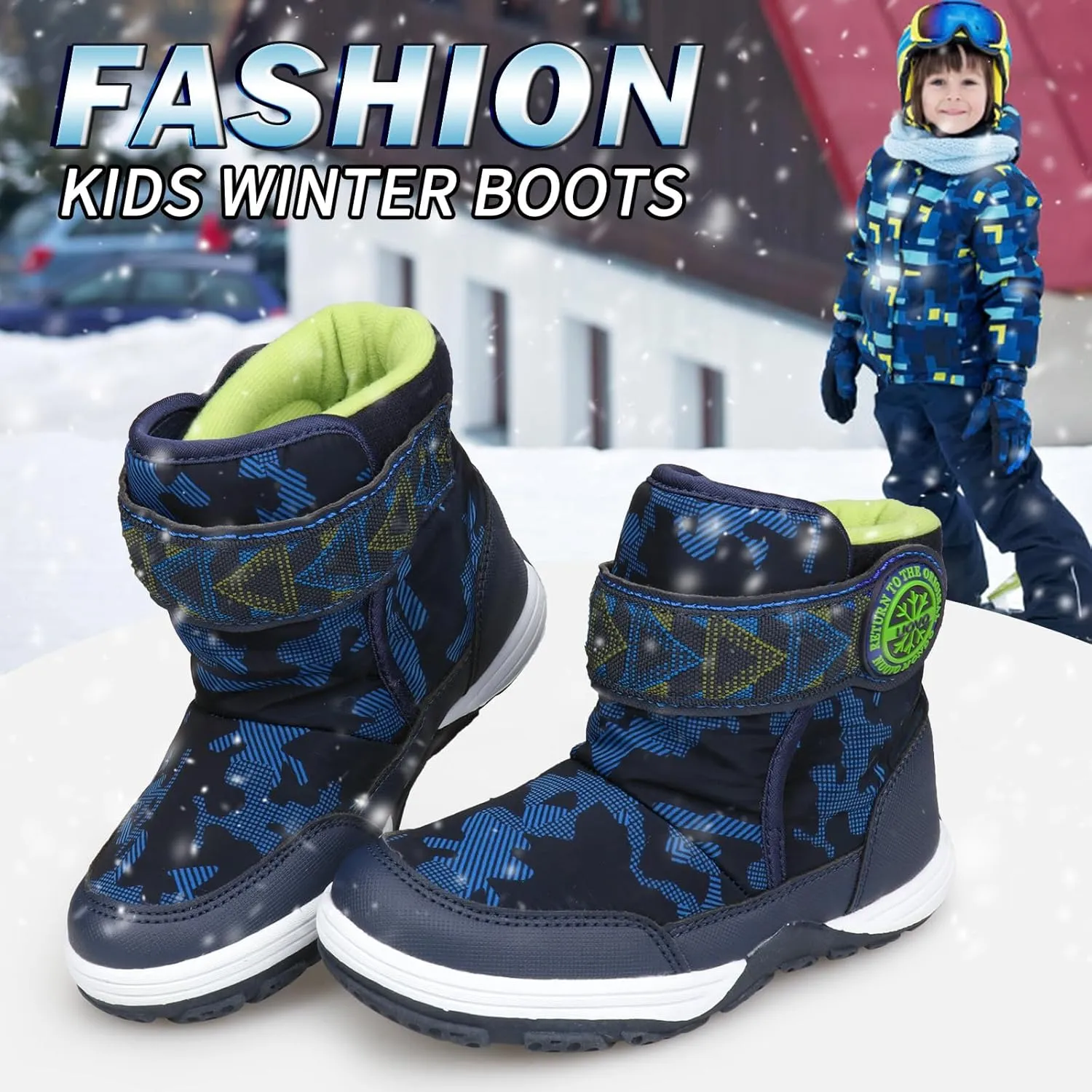 UOVO Kids Boys Winter Snow Boots Ankle Fur Lined Slip Resistant Outdoor Warm Shoes (Toddler/Little Kid)