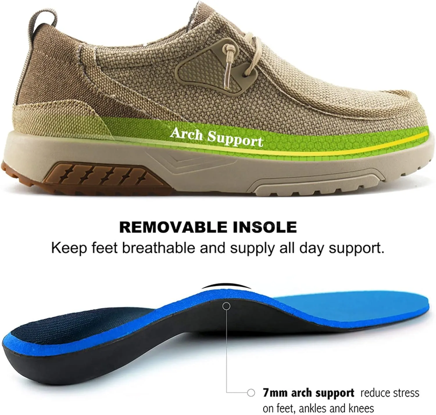UPIShi Men's Slip On Arch Support Loafers Comfortable Light-Weight Orthopedic Casual Shoes for Plantar Fasciitis Walking Canvas Sneakers