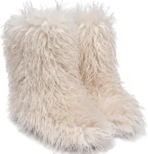 Valpeak Faux Fur Boots for Women 2024 Mongolian Furry y2k for Girls Winter Fluffy Fuzzy