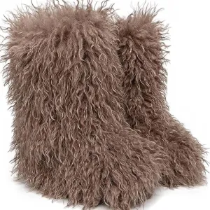 Valpeak Faux Fur Boots for Women 2024 Mongolian Furry y2k for Girls Winter Fluffy Fuzzy