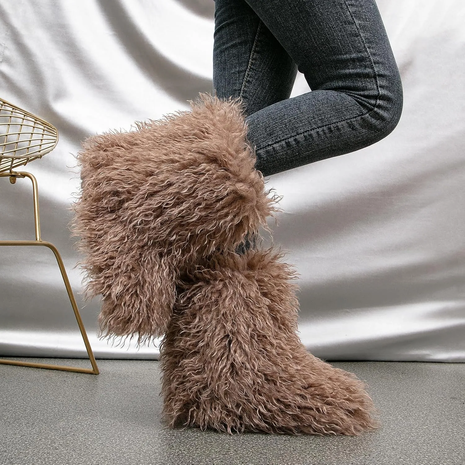 Valpeak Faux Fur Boots for Women 2024 Mongolian Furry y2k for Girls Winter Fluffy Fuzzy