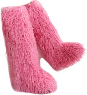 Valpeak Faux Fur Tall Furry Boots for Womens,Long Winter Boots for Girls,Mongolian Fluffy Boots for Kids Fuzzy Knee-High Boots