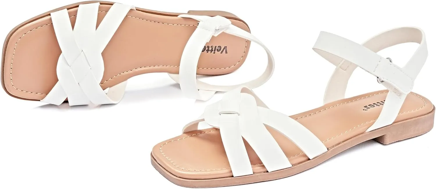 Veittes Women's Flat Slide Sandals-Casual Ladies Flat Summer Sandals.