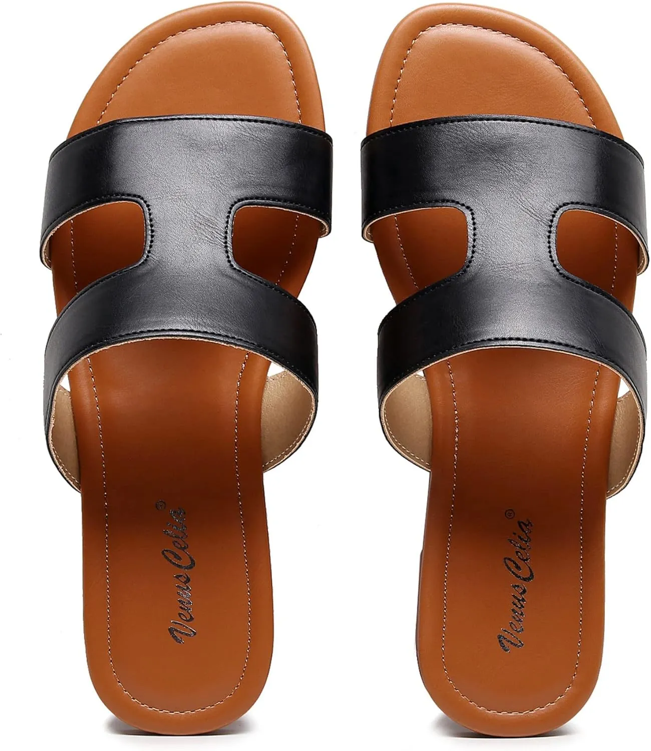 VenusCelia Women's H Band Wide Flat Sandal