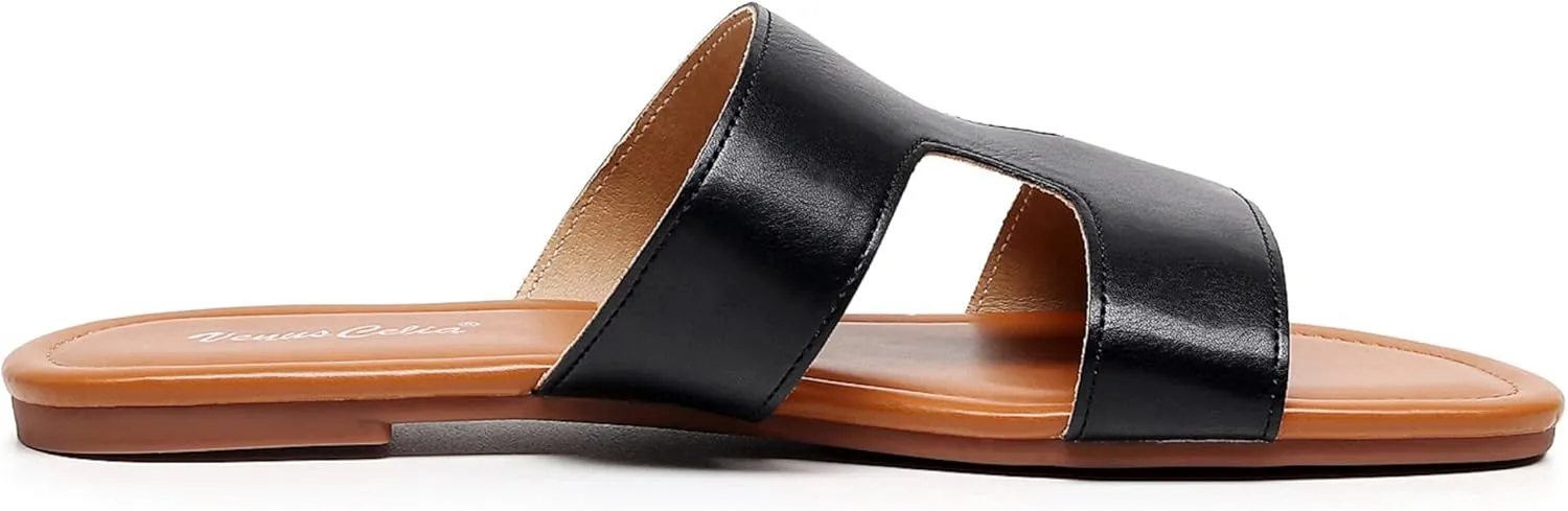 VenusCelia Women's H Band Wide Flat Sandal