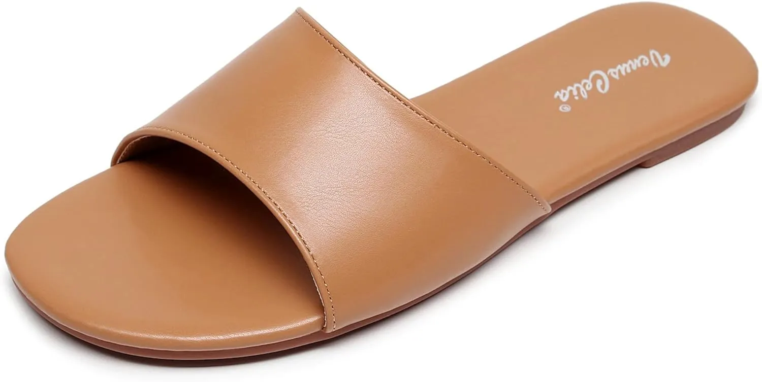 VenusCelia Women's Plain Wide Flat Sandal