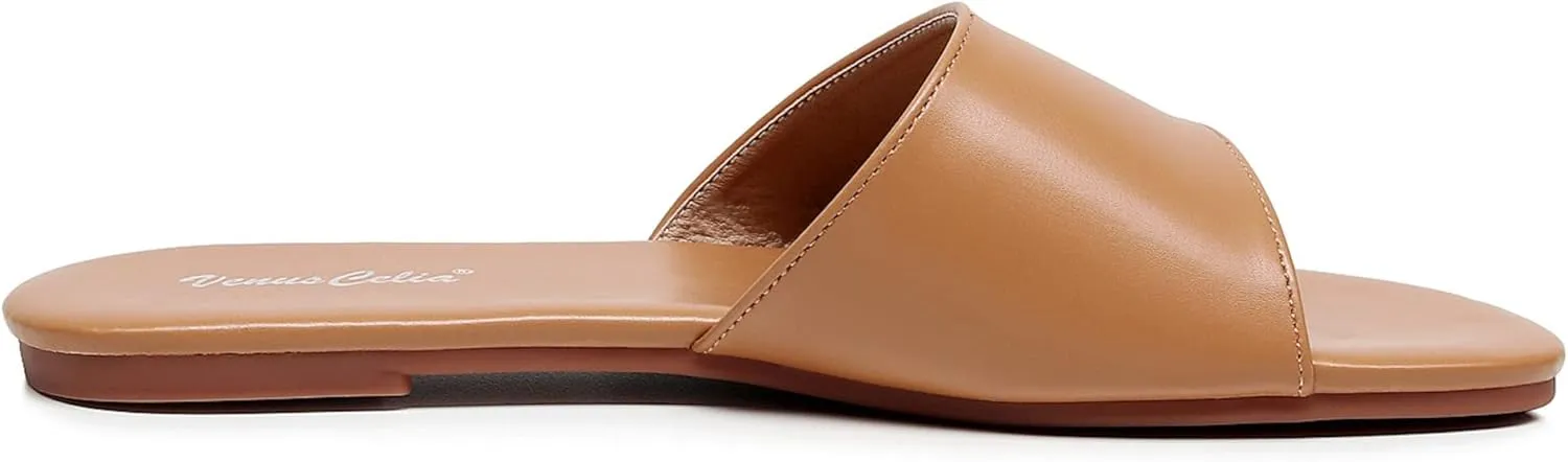 VenusCelia Women's Plain Wide Flat Sandal