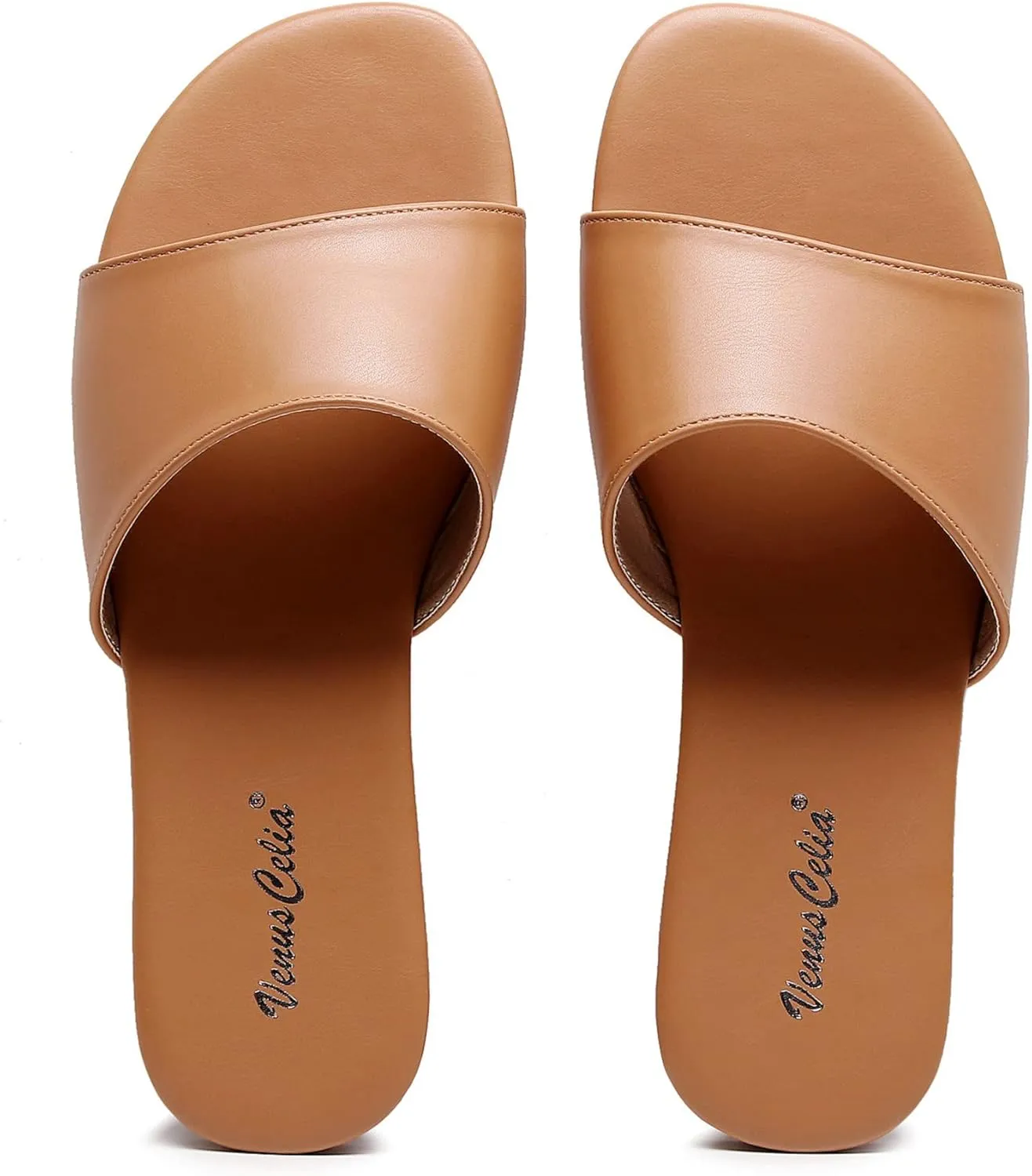VenusCelia Women's Plain Wide Flat Sandal