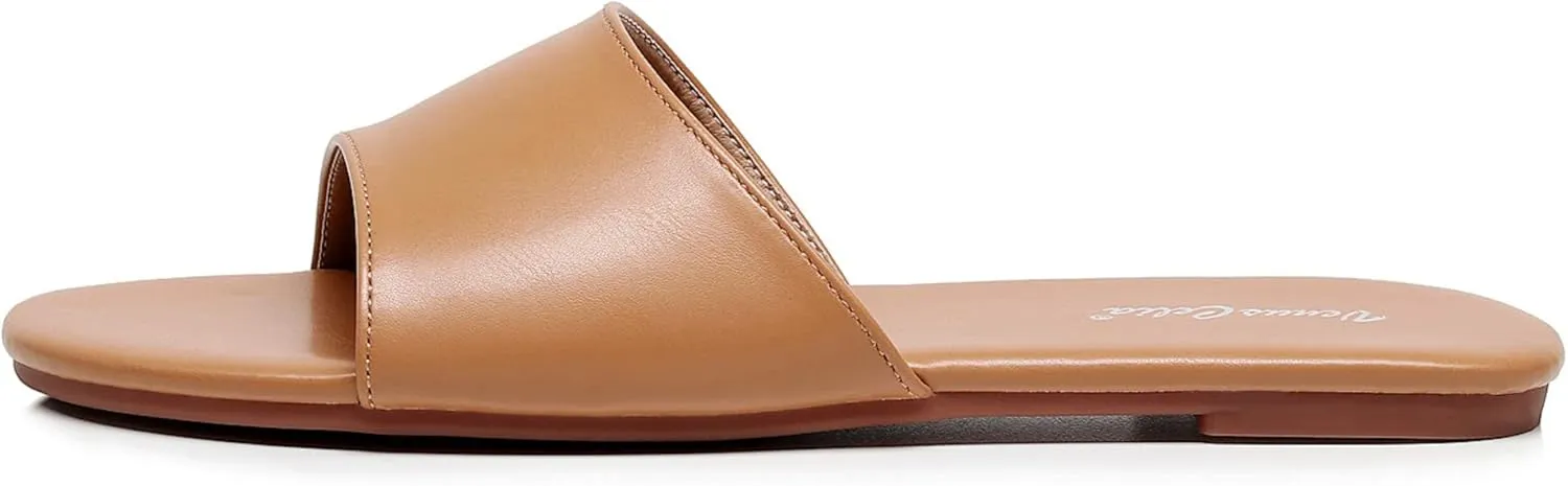 VenusCelia Women's Plain Wide Flat Sandal