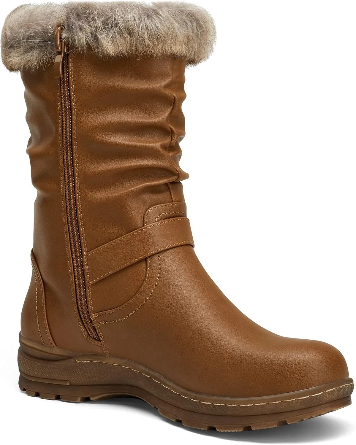 Vepose Women's Winter Snow Boots Fur Mid Calf Warm Suede Fuzzy Shoes