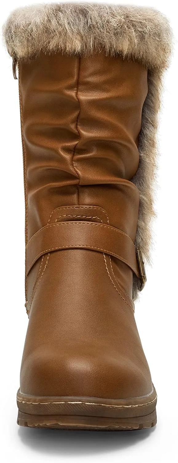 Vepose Women's Winter Snow Boots Fur Mid Calf Warm Suede Fuzzy Shoes