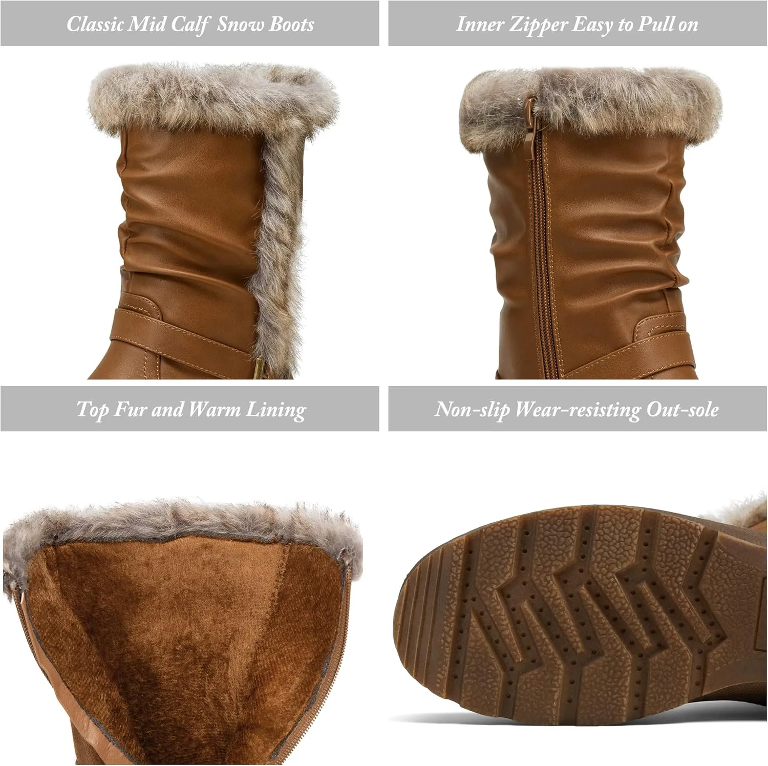 Vepose Women's Winter Snow Boots Fur Mid Calf Warm Suede Fuzzy Shoes