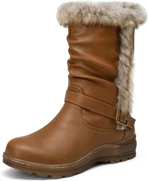 Vepose Women's Winter Snow Boots Fur Mid Calf Warm Suede Fuzzy Shoes