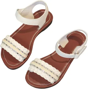 Verdusa Girl's Braided Rhinestone Dressy Sandals Open Toe Ankle Strap Flat Sandals