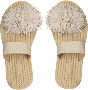 Verdusa Women's 3D Floral Straw Double Strap Flat Sandals Braided Open Toe Summer Slippers