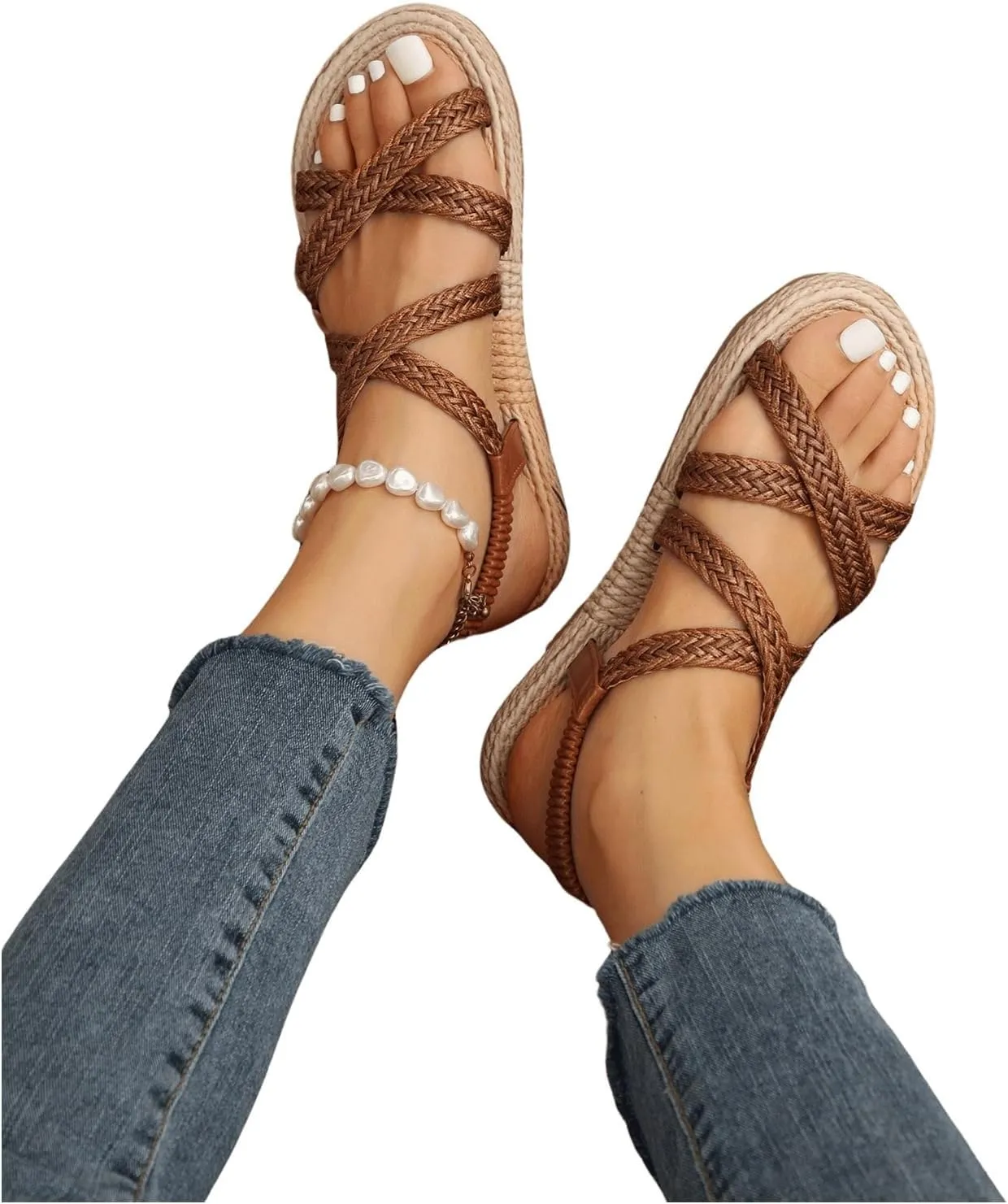 Verdusa Women's Casual Cross Woven Sandals Vacation Summer Beach Flat Sandals Shoes