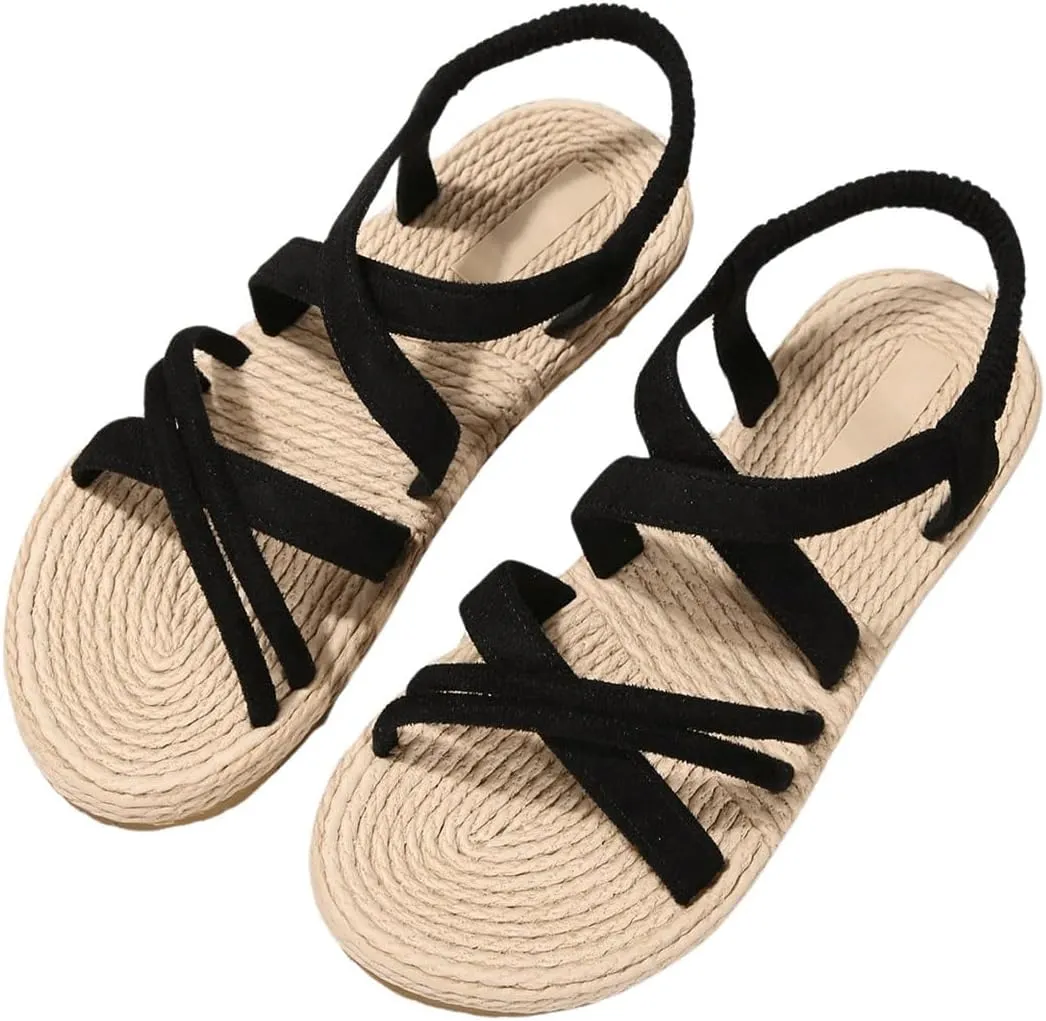 Verdusa Women's Casual Cross Woven Sandals Vacation Summer Beach Flat Sandals Shoes