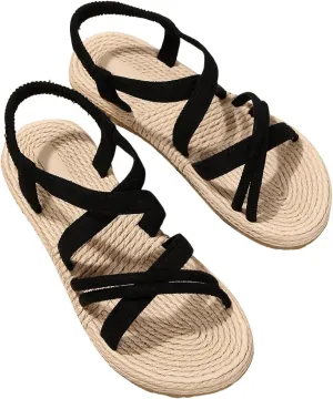 Verdusa Women's Casual Cross Woven Sandals Vacation Summer Beach Flat Sandals Shoes