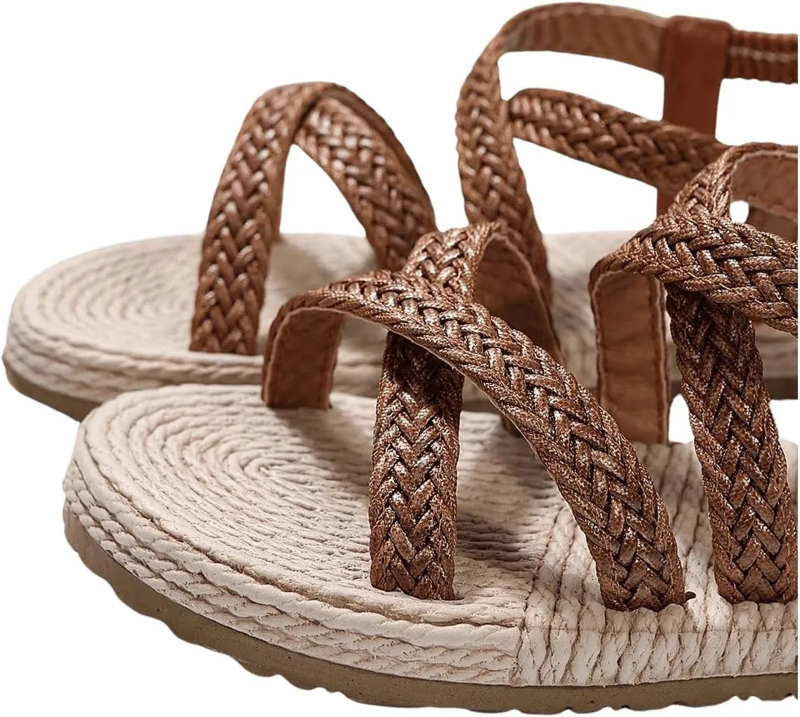Verdusa Women's Casual Cross Woven Sandals Vacation Summer Beach Flat Sandals Shoes