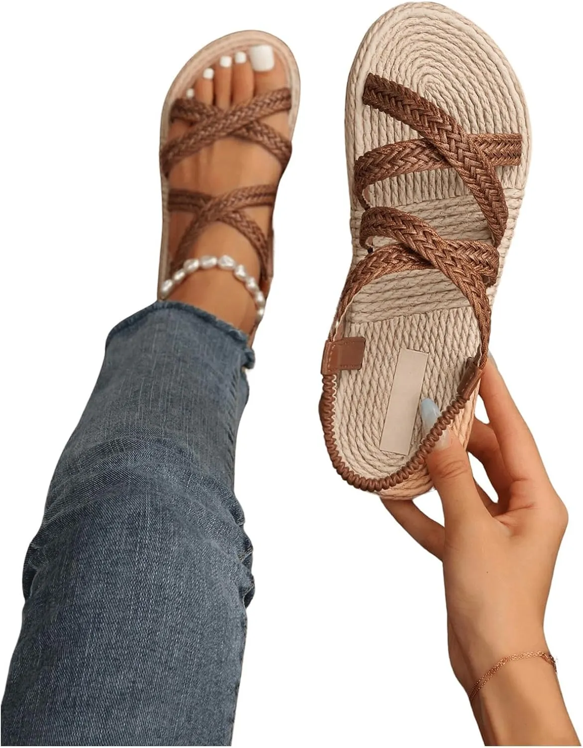 Verdusa Women's Casual Cross Woven Sandals Vacation Summer Beach Flat Sandals Shoes