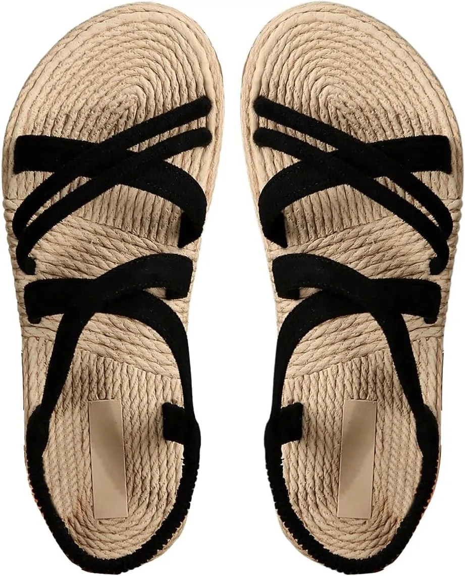Verdusa Women's Casual Cross Woven Sandals Vacation Summer Beach Flat Sandals Shoes
