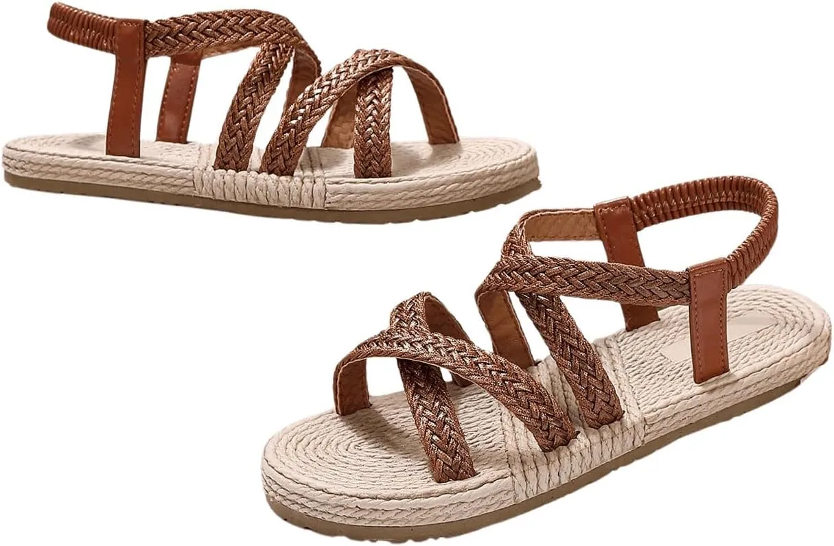 Verdusa Women's Casual Cross Woven Sandals Vacation Summer Beach Flat Sandals Shoes