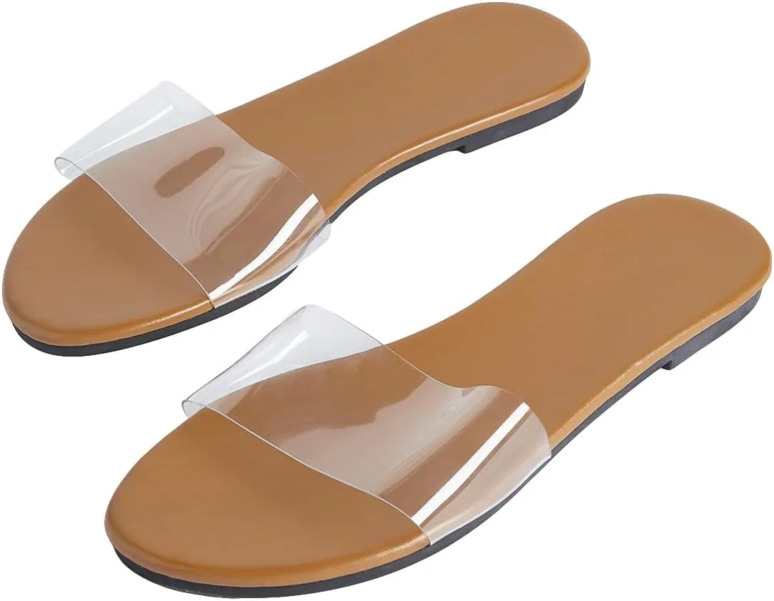 Verdusa Women's Clear Flat Sandals Open Toe Slide Sandals Summer Transparent Sandals